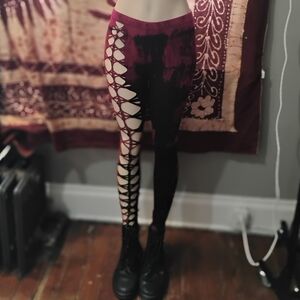 Black and Purple Tie Dyed/ Slit Weaved  Leggings (Handmade)